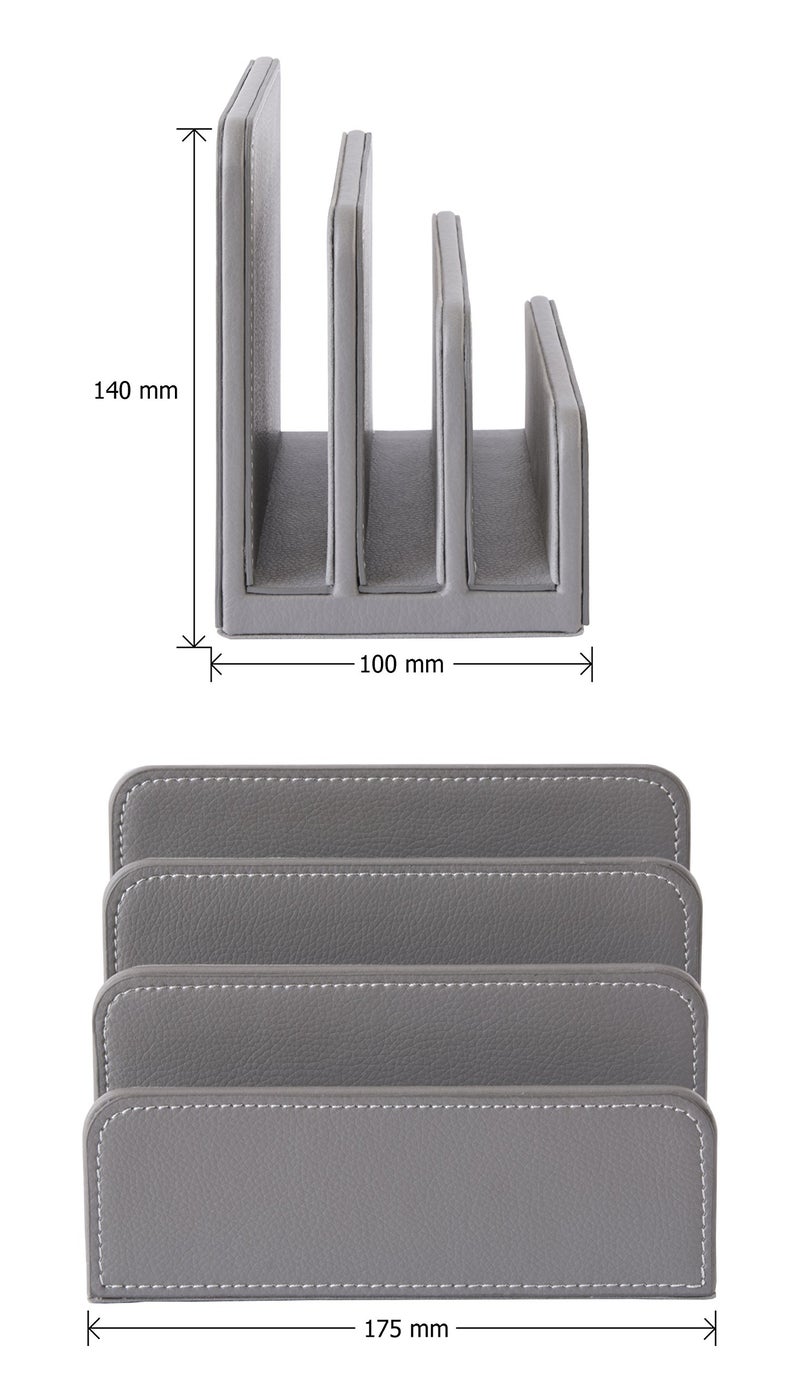 OSCO Faux Leather Mail Sorter & Envelope Organiser â€“ Desk File Storage Stand with Display Slots â€“ Modern Letter Holder Tray Minimalist Home & Office â€“ Grey - Image 3